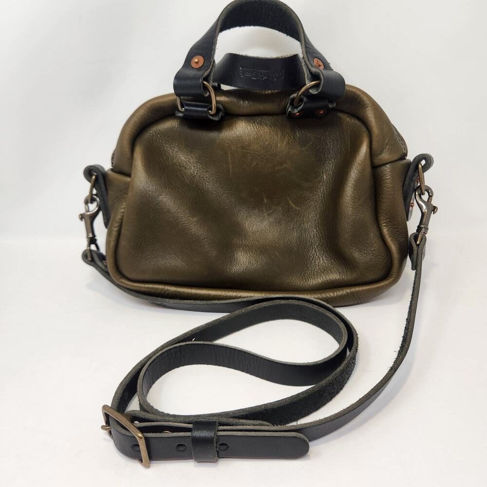 Go Forth Goods Hoffman Mini Olive Green Black Leather Crossbody Satchel Bag